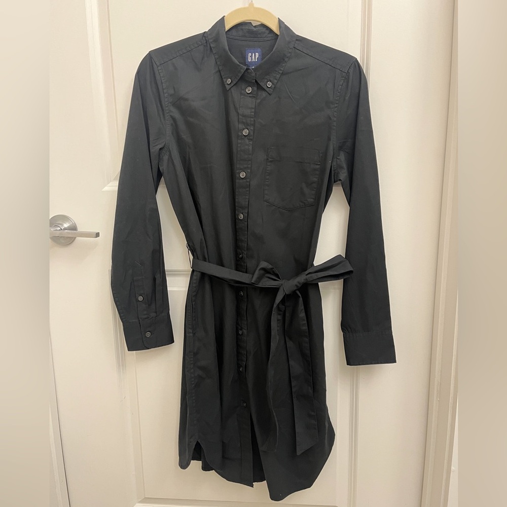 Gap 100% cotton poplin long-sleeve shirt dress - Black / Small